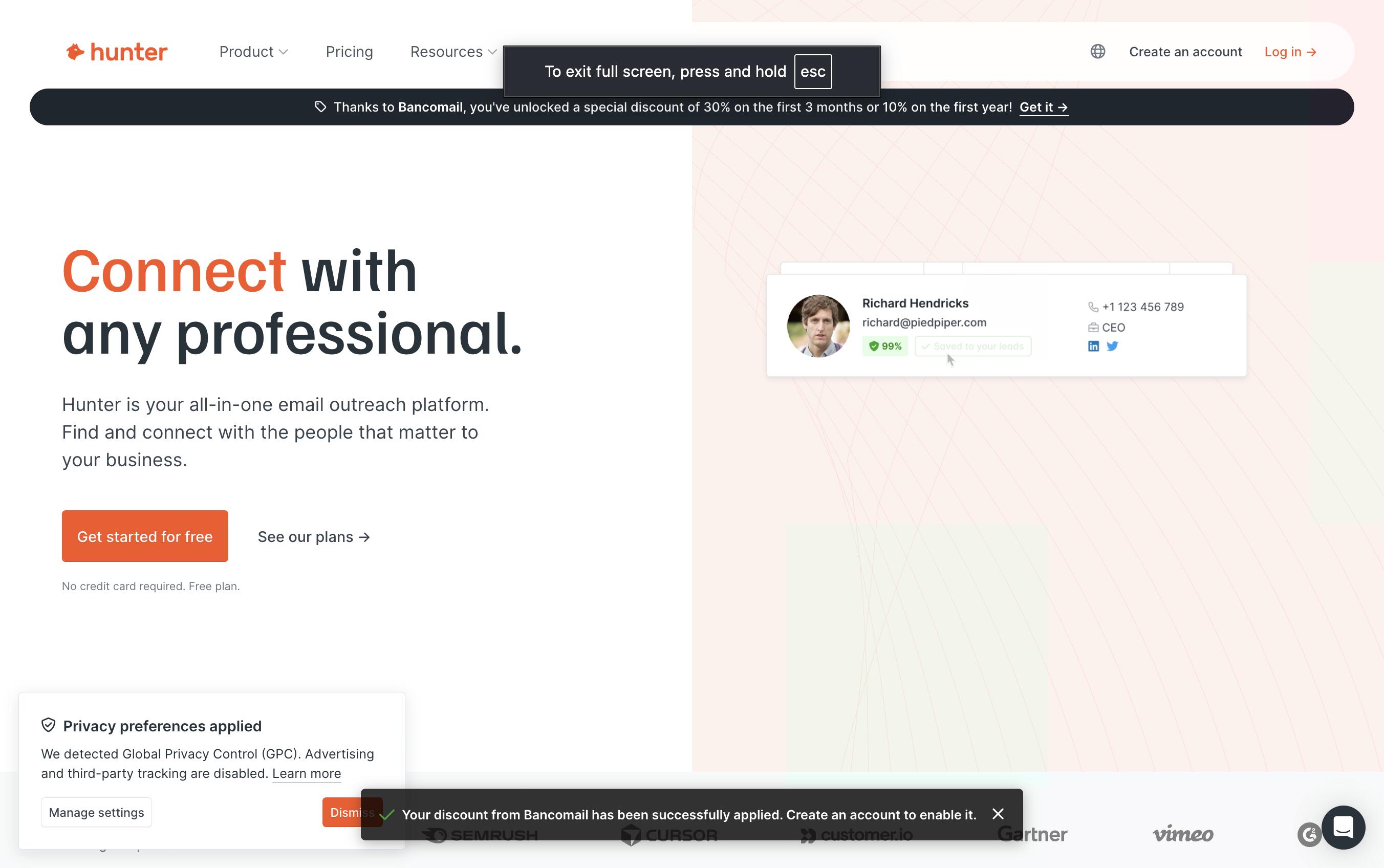 Bancomail Hunter.io Special One